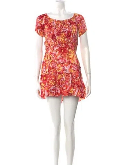 Pre-owned Poupette St Barth Floral Print Mini Dress In Orange