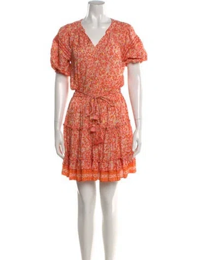 Pre-owned Poupette St Barth Floral Print Mini Dress In Orange