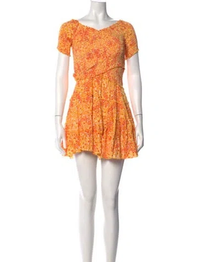Pre-owned Poupette St Barth Floral Print Mini Dress In Orange