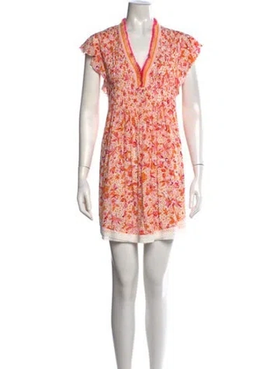 Pre-owned Poupette St Barth Floral Print Mini Dress In Orange