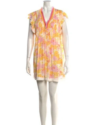 Pre-owned Poupette St Barth Floral Print Mini Dress In Orange