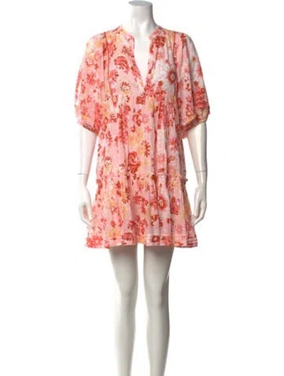 Pre-owned Poupette St Barth Floral Print Mini Dress In Orange
