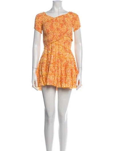 Pre-owned Poupette St Barth Floral Print Mini Dress In Orange