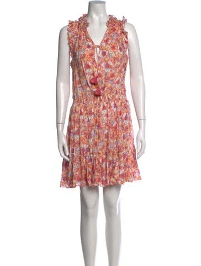 Pre-owned Poupette St Barth Floral Print Mini Dress In Orange