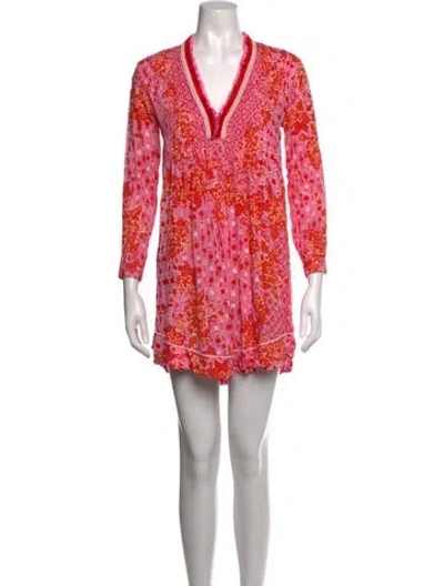 Pre-owned Poupette St Barth Floral Print Mini Dress In Orange