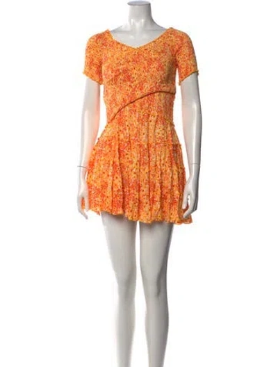 Pre-owned Poupette St Barth Floral Print Mini Dress In Orange/yellow