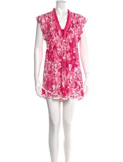 Pre-owned Poupette St Barth Floral Print Mini Dress In Pink