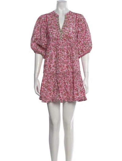 Pre-owned Poupette St Barth Floral Print Mini Dress In Pink