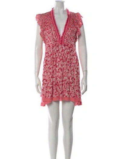 Pre-owned Poupette St Barth Floral Print Mini Dress In Pink