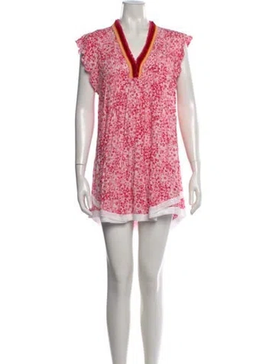 Pre-owned Poupette St Barth Floral Print Mini Dress In Pink