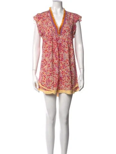 Pre-owned Poupette St Barth Floral Print Mini Dress In Pink