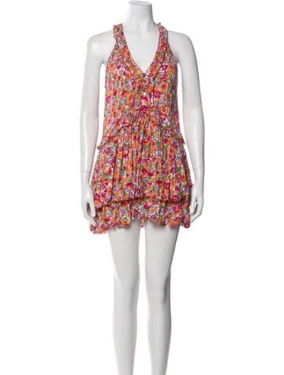 Pre-owned Poupette St Barth Floral Print Mini Dress In Pink
