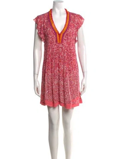 Pre-owned Poupette St Barth Floral Print Mini Dress In Pink