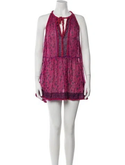 Pre-owned Poupette St Barth Floral Print Mini Dress In Pink