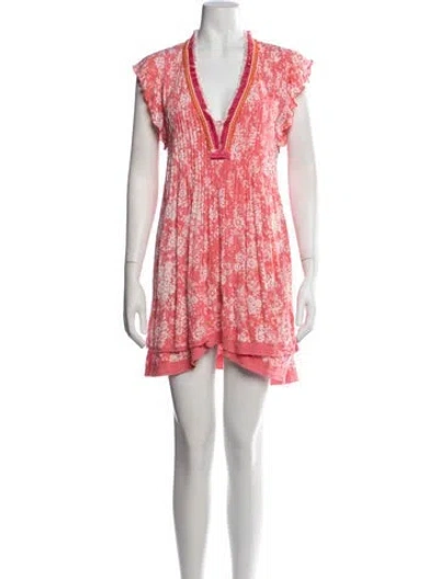 Pre-owned Poupette St Barth Floral Print Mini Dress In Pink
