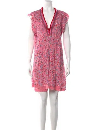 Pre-owned Poupette St Barth Floral Print Mini Dress In Pink