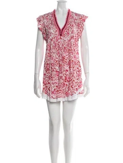 Pre-owned Poupette St Barth Floral Print Mini Dress In Red