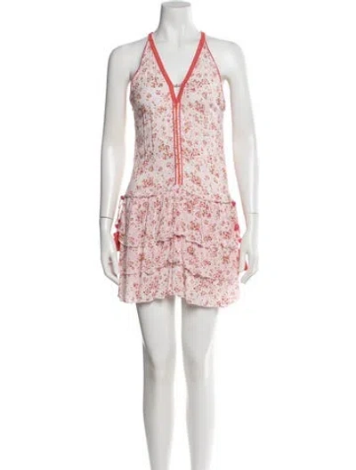 Pre-owned Poupette St Barth Floral Print Mini Dress In Red