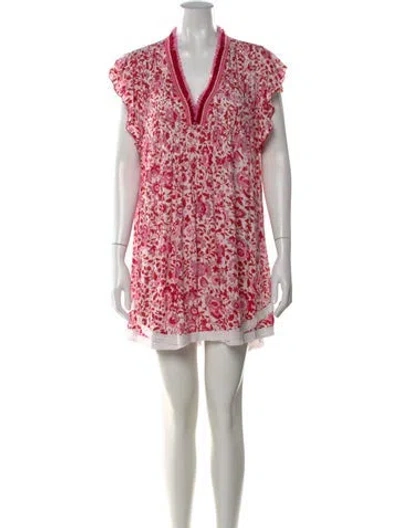 Pre-owned Poupette St Barth Floral Print Mini Dress In Red