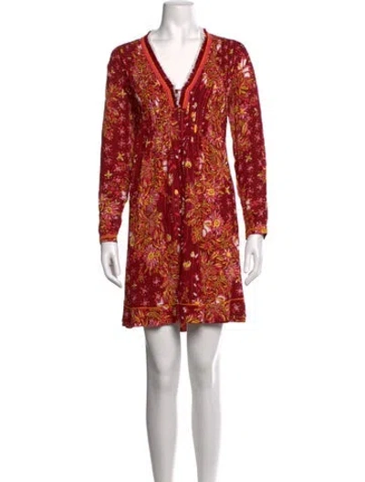 Pre-owned Poupette St Barth Floral Print Mini Dress In Red