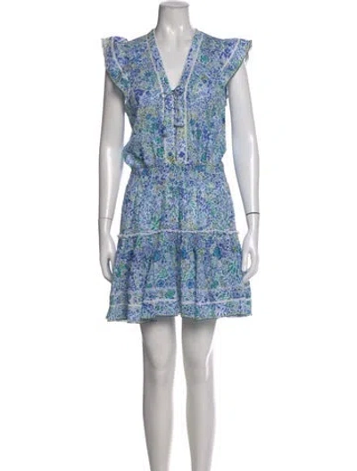 Pre-owned Poupette St Barth Floral Print Mini Dress W/ Tags In Blue