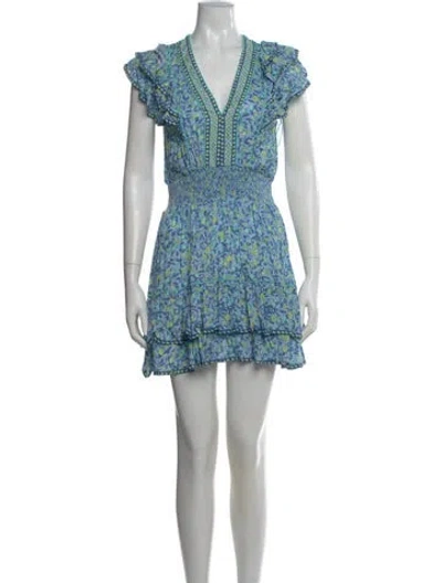 Pre-owned Poupette St Barth Floral Print Mini Dress W/ Tags In Blue