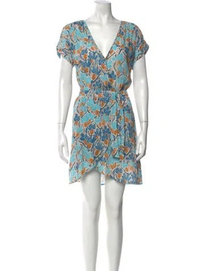 Pre-owned Poupette St Barth Floral Print Mini Dress W/ Tags In Blue