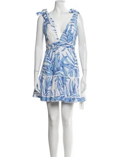 Pre-owned Poupette St Barth Floral Print Mini Dress W/ Tags In Blue/white