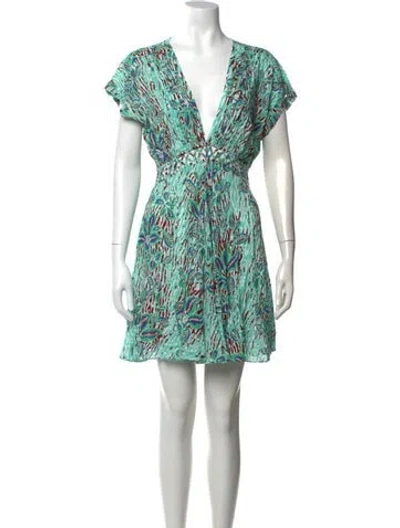 Pre-owned Poupette St Barth Floral Print Mini Dress W/ Tags In Green