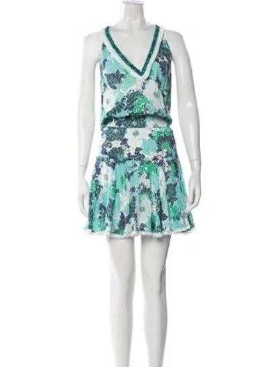 Pre-owned Poupette St Barth Floral Print Mini Dress W/ Tags In Green