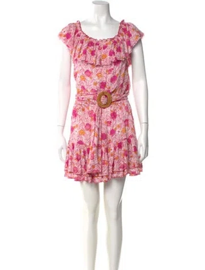 Pre-owned Poupette St Barth Floral Print Mini Dress W/ Tags In Pink