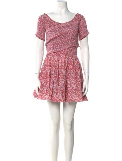 Pre-owned Poupette St Barth Floral Print Mini Dress W/ Tags In Red