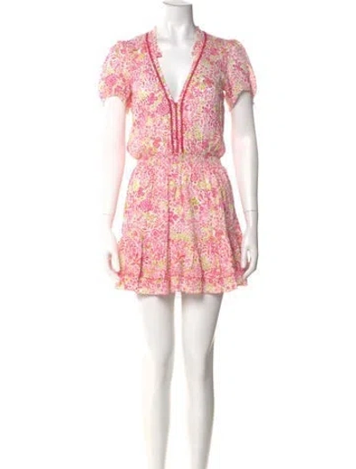 Pre-owned Poupette St Barth Floral Print Mini Dress W/ Tags In Red