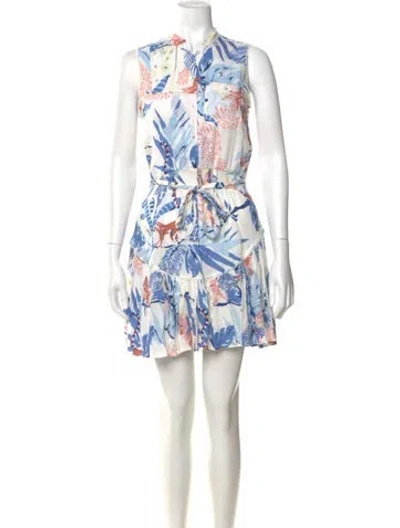 Pre-owned Poupette St Barth Floral Print Mini Dress W/ Tags In White