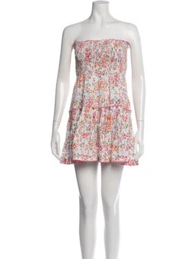 Pre-owned Poupette St Barth Floral Print Mini Dress W/ Tags In White