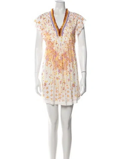 Pre-owned Poupette St Barth Floral Print Mini Dress W/ Tags In White