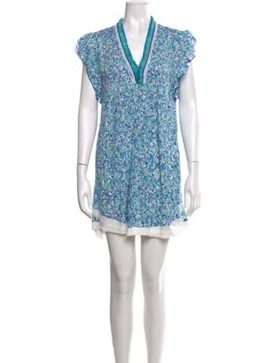 Pre-owned Poupette St Barth Floral Print Mini Dress In White