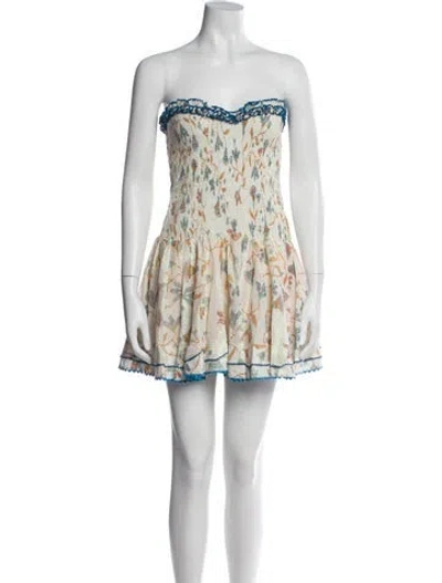 Pre-owned Poupette St Barth Floral Print Mini Dress In White