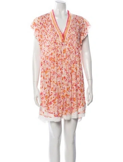 Pre-owned Poupette St Barth Floral Print Mini Dress In White