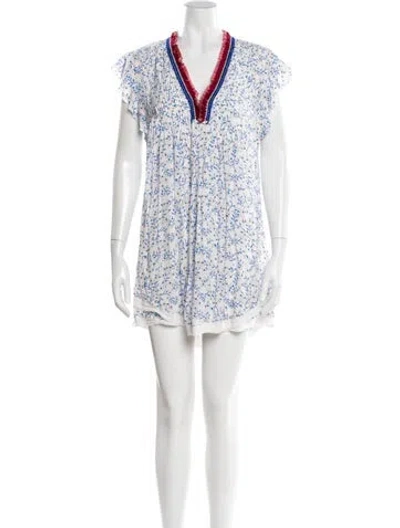 Pre-owned Poupette St Barth Floral Print Mini Dress In White