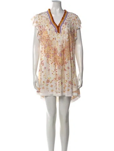Pre-owned Poupette St Barth Floral Print Mini Dress In White