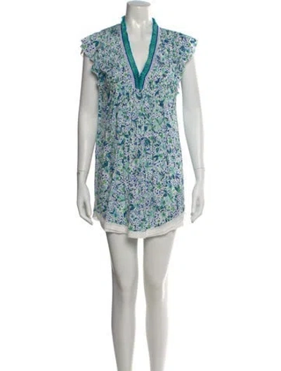 Pre-owned Poupette St Barth Floral Print Mini Dress In White