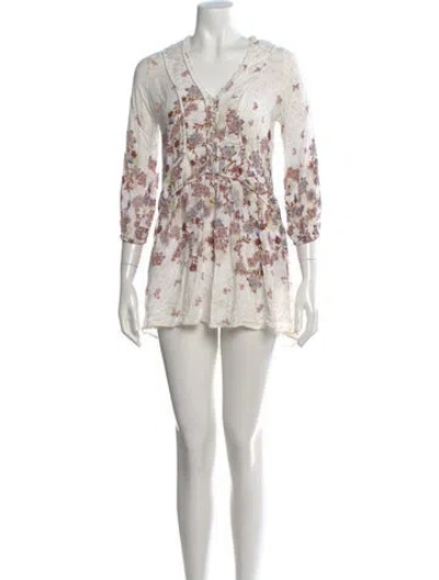 Pre-owned Poupette St Barth Floral Print Mini Dress In White