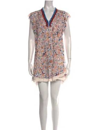 Pre-owned Poupette St Barth Floral Print Mini Dress In White