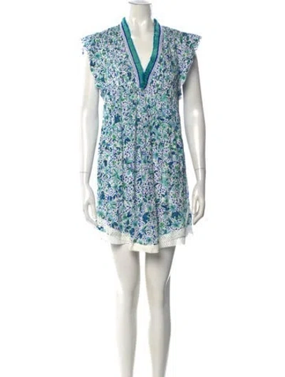 Pre-owned Poupette St Barth Floral Print Mini Dress In White