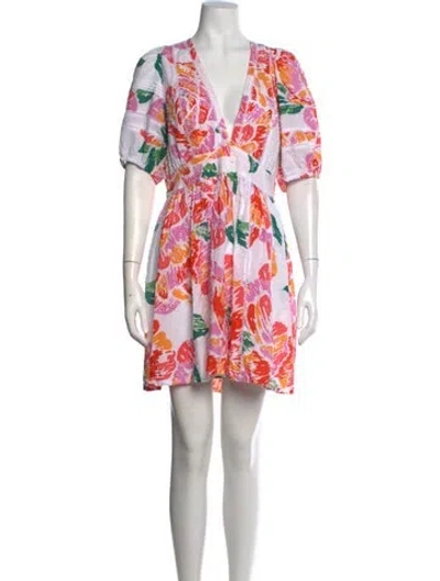 Pre-owned Poupette St Barth Floral Print Mini Dress In White