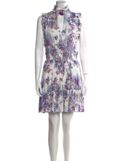 Pre-owned Poupette St Barth Floral Print Mini Dress In White