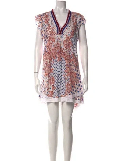 Pre-owned Poupette St Barth Floral Print Mini Dress In White