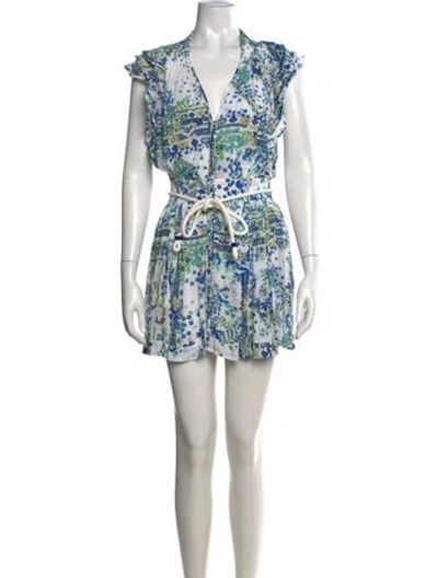 Pre-owned Poupette St Barth Floral Print Mini Dress In White