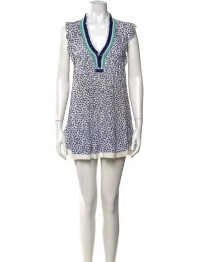 Pre-owned Poupette St Barth Floral Print Mini Dress In White